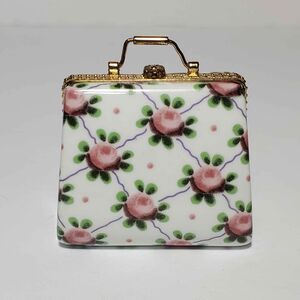 Porcelain Purse Trinket Box Pink Roses Vintage